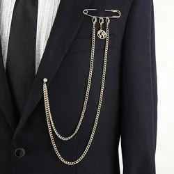 Chain Brooch for Men Long Chains Pins Men's Fashion Suit Accessories Personality Exaggerated Trendy Mens Brooches
