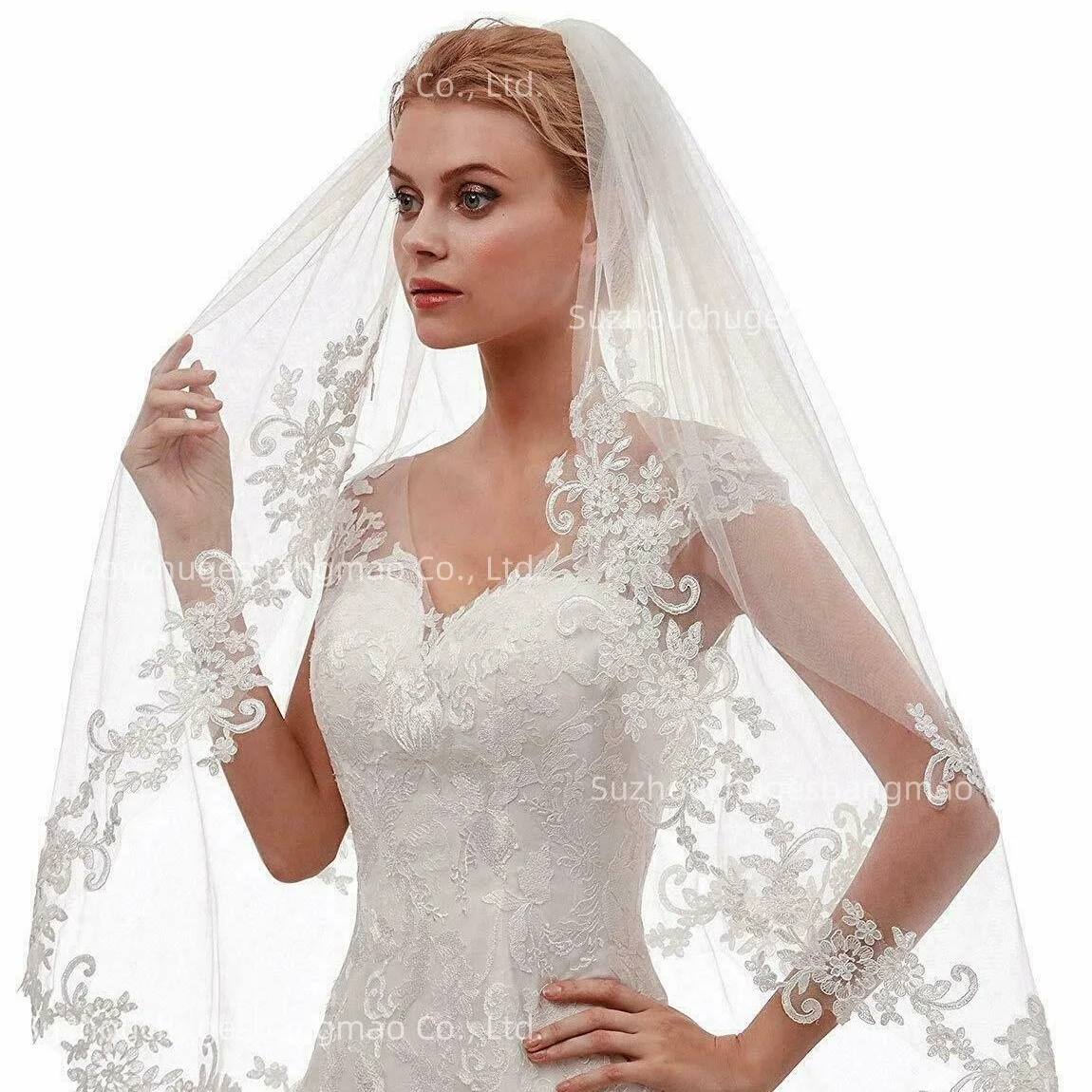 

2025 Hot Sell Wedding Veil Double Lace Veil Short Bridal Veils Two Layers Bride Wedding Veils White Ivory