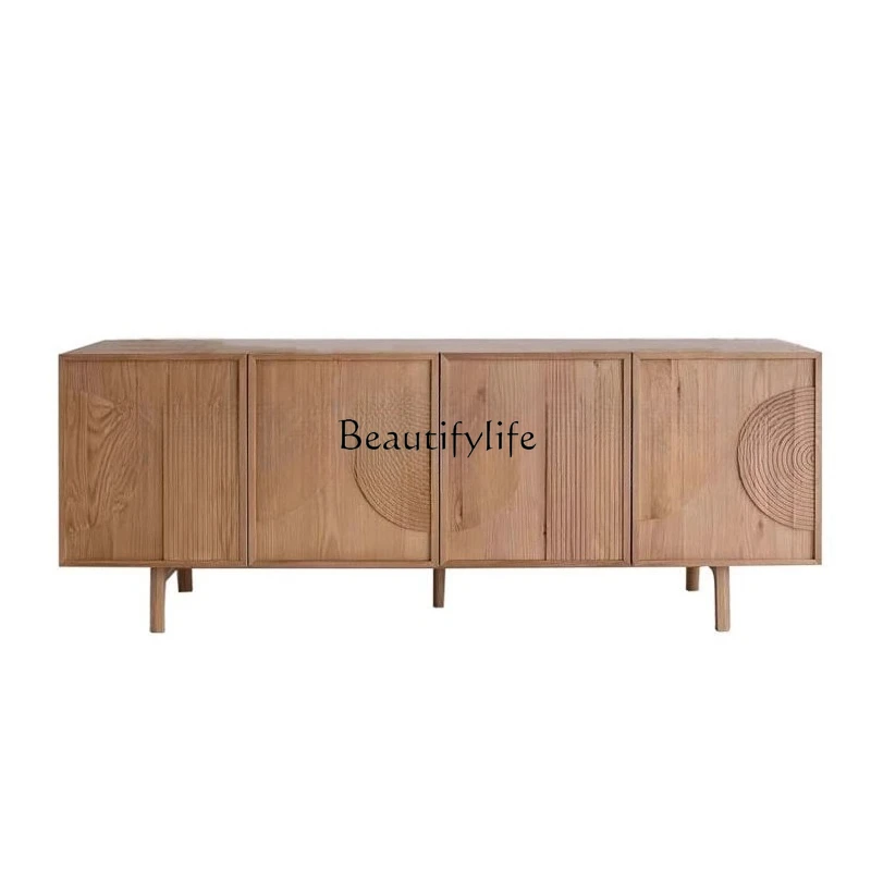 

Nordic ash wood living room TV cabinet modern minimalist art carving storage locker