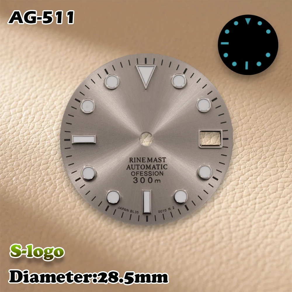 S Logo 28.5mm SUB Sunburst Dial NH35/NH36 Movement Green Luminous Watch Modification Accessories Repair Parts