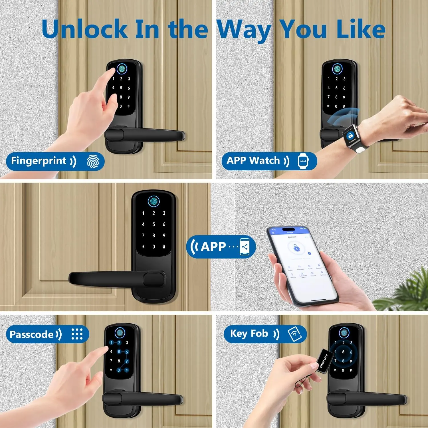 fingerprint door lock Smart Fingerprint Bluetooth IC Card Password APP Security Door Lock with Mechanical Key smart lock