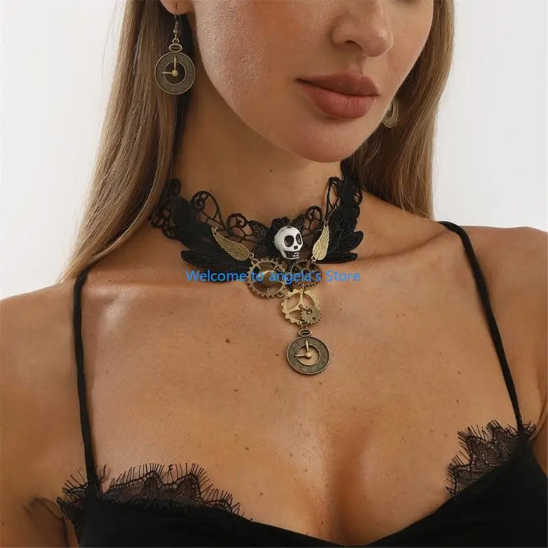 X4YC Halloween Halskette Halskette Glocke Ohrringe Halloween Kostüme Zubehör Gothic Statement Schmuckset Set