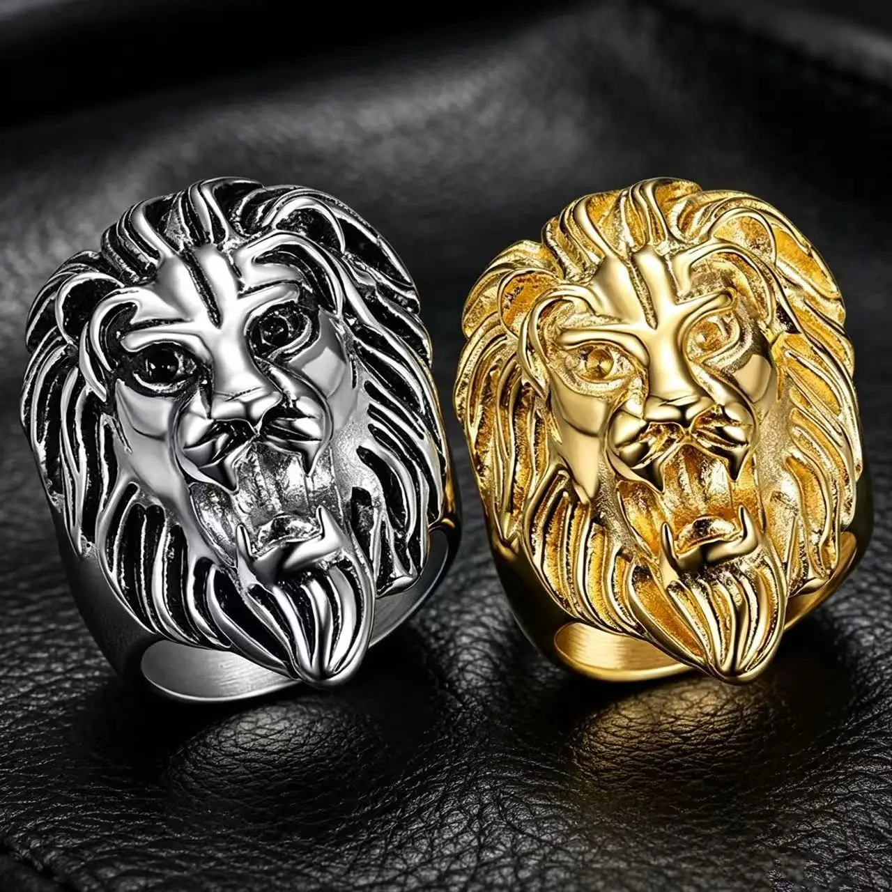 Herren 3D Löwenkopf-Ring aus 316L Edelstahl, Gotischer Punk Biker Statement-Ring, Wasserfester Tier-Totem-Schmuck für Männer – Detail 1