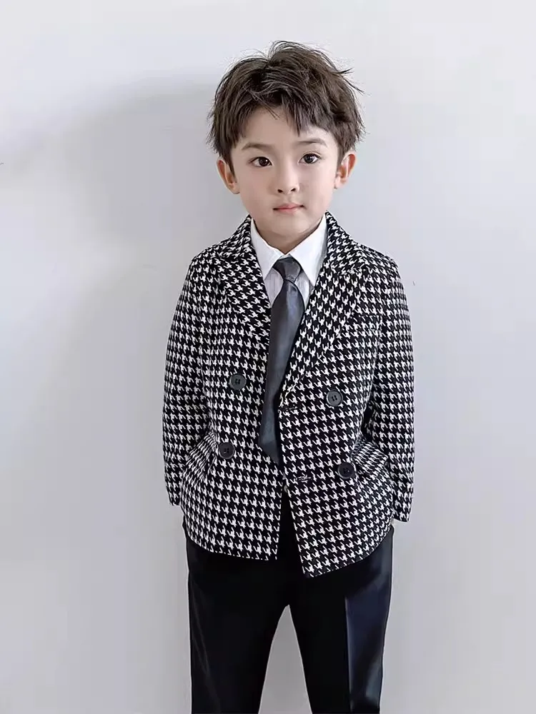 Children Noble Jacket Pants Tie 3PCS Photograph Suit Kids Birthday Party Dress Boys Wedding Brides Performance Party Set