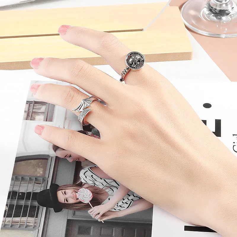 

925 Sterling Silver Retro Angel Demon AdjustableWing Couples Rings Fashion Men Women Jewelry Vintage Punk Hip Hop Gifts