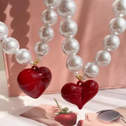 1pc Drop oil different heart beaded pearl necklace, suitable for ladies everyday and party wear