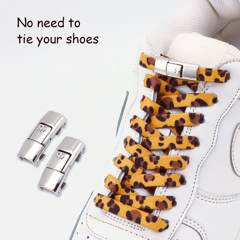 Leopard Press Lock Schnürsenkel ohne Krawatten Tiermuster elastische Schnürsenkel Sneakers keine Krawatte Schnürsenkel Schuhe Zubehör 1 Paar