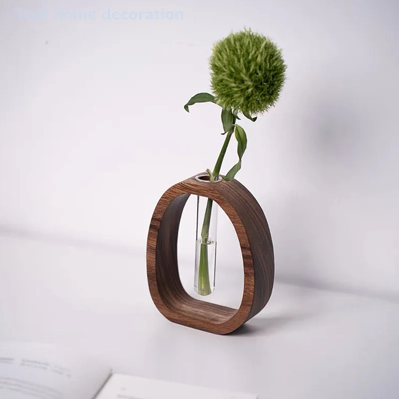 Walnut Solid Wood Flower Utensil Creative Flower Arrangement Simple Glass Plant Flower Insert Mini Water-grown Vase