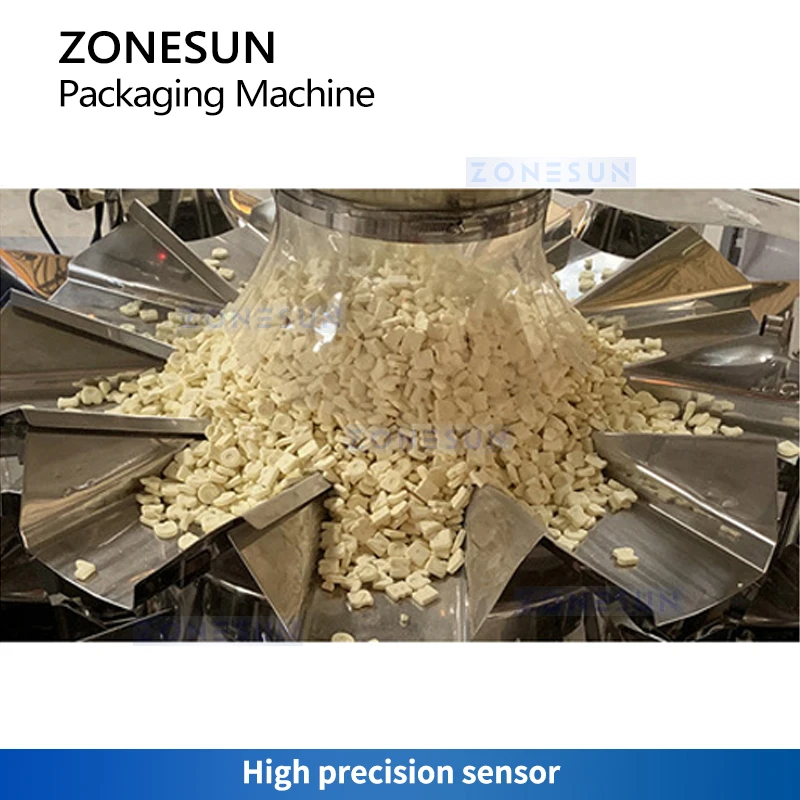 ZONESUN-Machine de remplissage verticale automatique, peseuse multitête, équipement d'emballage, bagger VFFS, ZS-GW160 d'emballage de granulés