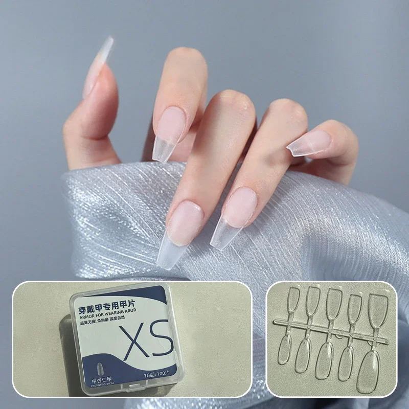 

100pcs Short Almond Frosted Clear Fake Nails Perfect For Nail Design And Salon Extensions Perfect For Dating And Everyday Wear
