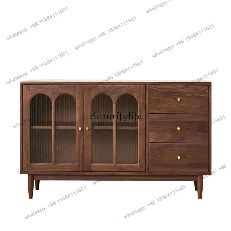 

13North American black walnut dining side cabinet modern simple solid wood living room storage locker