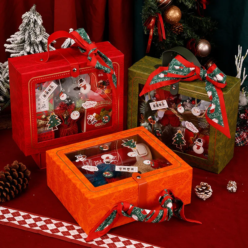 ポータブルで透明な革の箱,窓,メリークリスマス,ギフトボックス,梱包バッグ,文房具,学生