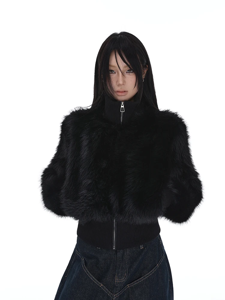 Lautaro Spring Winter Short Black Soft Thick Warm Hairy Faux Fur Coat Women Zip Up Luxury Designer Clothes Fluffy Jacket 2025