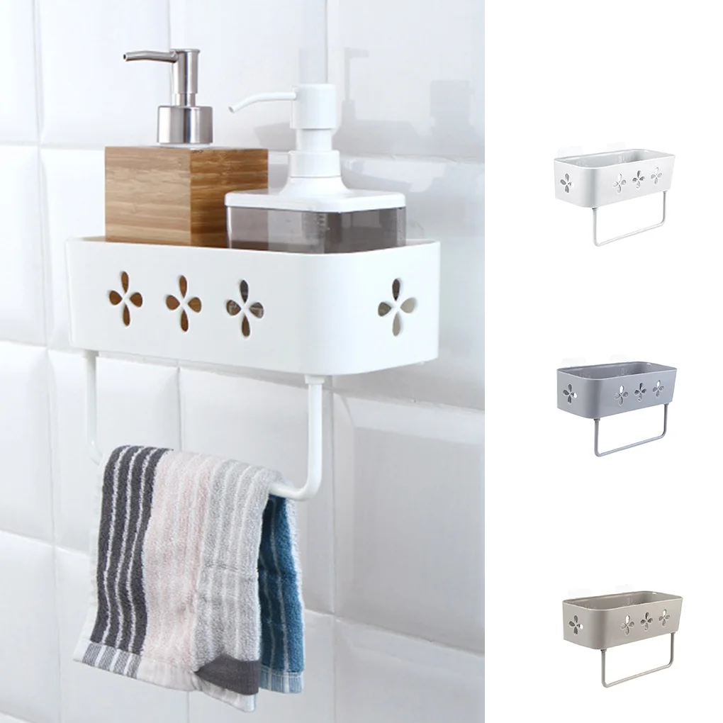 Kitchen Bathroom Organizer Wall Storage Rack Adhesive Shower Shelf Basket Toiletries Storage Holder