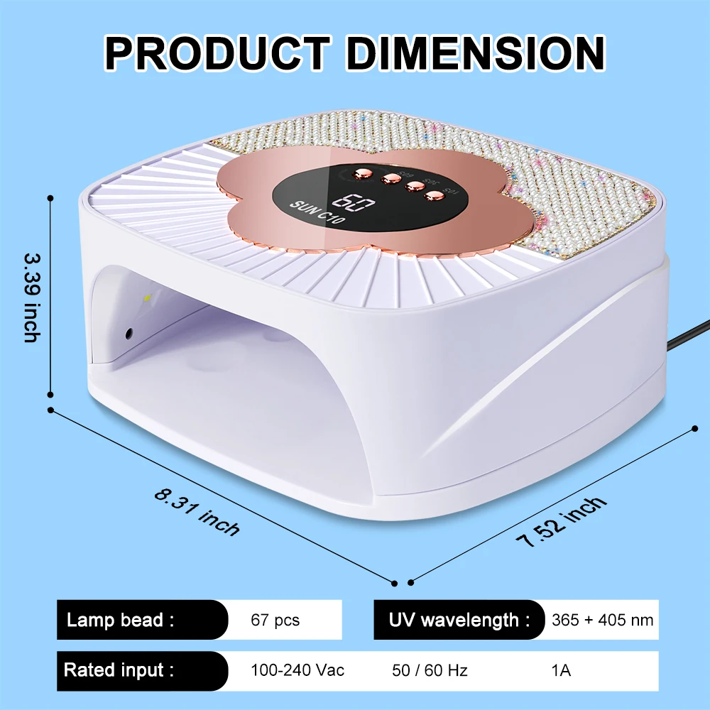 Profesjonalna lampa do paznokci 67 LED, mocna lampa UV do lakieru hybrydowego z timerem i automatycznym czujnikiem, narzędzie do salonu manicure.