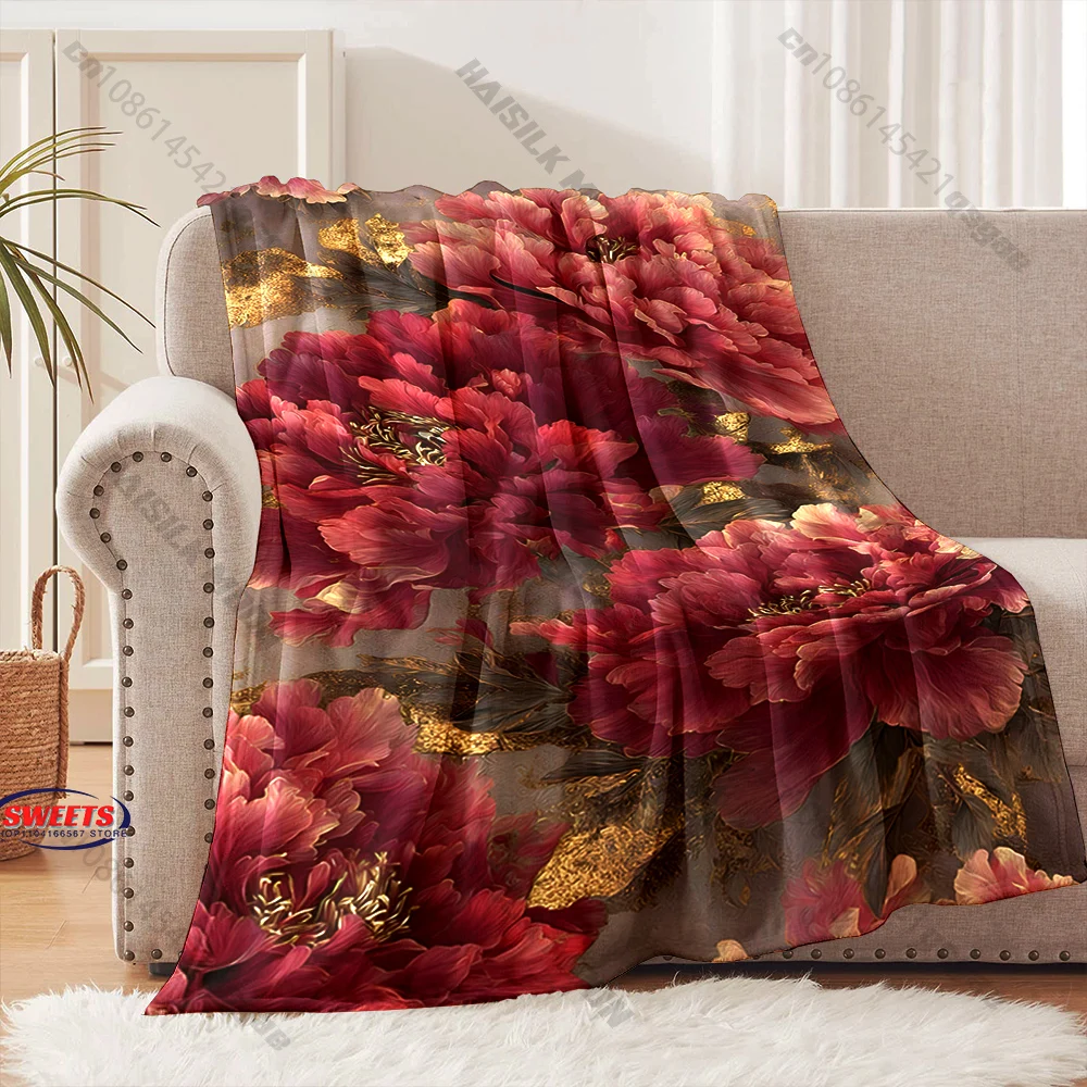 Multi-Size Luxury Gilded Florals Printed Throw Blanket, Bedding, Throw Blanket for Couches & Beds Great Gifts for Boys and Girls