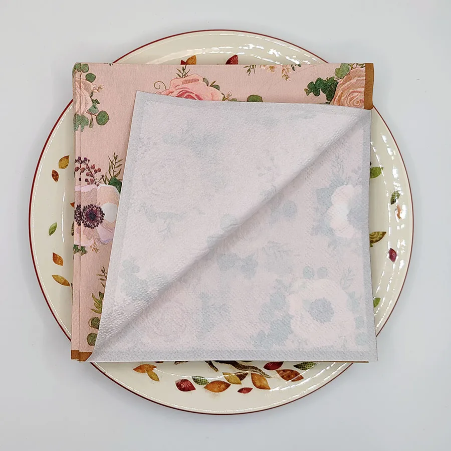 10/20 قطعة مناديل الأزهار خمر الوردي الوردي وطباعة شقائق النعمان مع الحدود البنية ، 3-Ply 33 سنتيمتر المناديل لديكور طاولة الحفلات الرومانسية