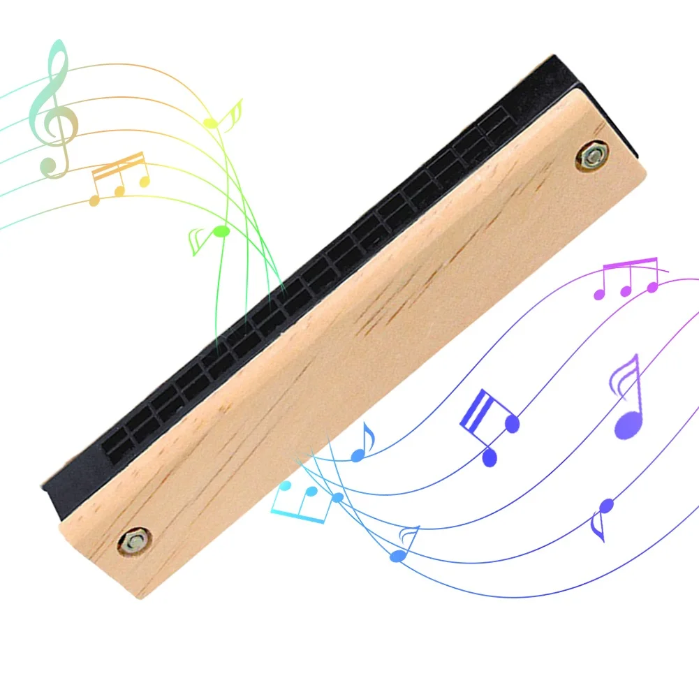 Wooden 16-Hole Harmonica for Featuring Lightweight Construction and Bright Metal Cover for Early Music Education