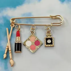 Metal enamel cosmetics brooch eye shadow lipstick perfume key ring makeup pen pin women DIY handmade jewelry gift