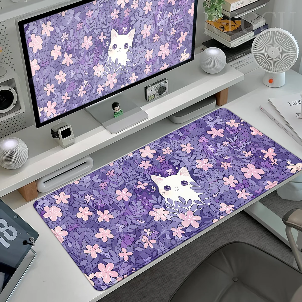 

Anime Purple Plants Cat Mouse Pad XXL 900x400 Non-slip Rubber Large Gaming Keyboard Mat Computer Laptop Office Desk Decor Pads