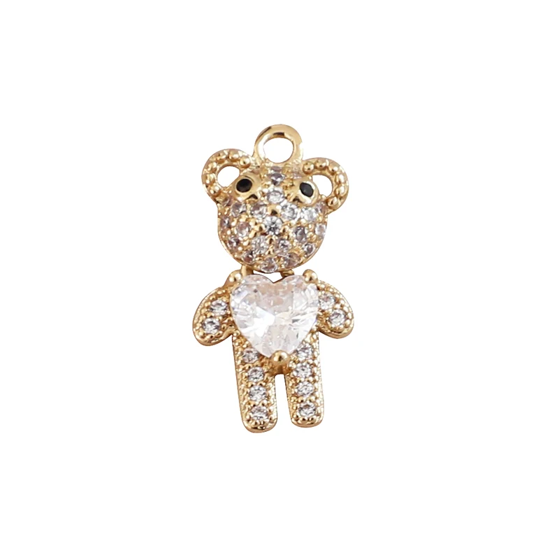 6pcs Micro-inlaid Zircon Heart Bear Bird Swallow Tower Pendant Diy Handmade Earrings Necklace Material Charms For Jewelry