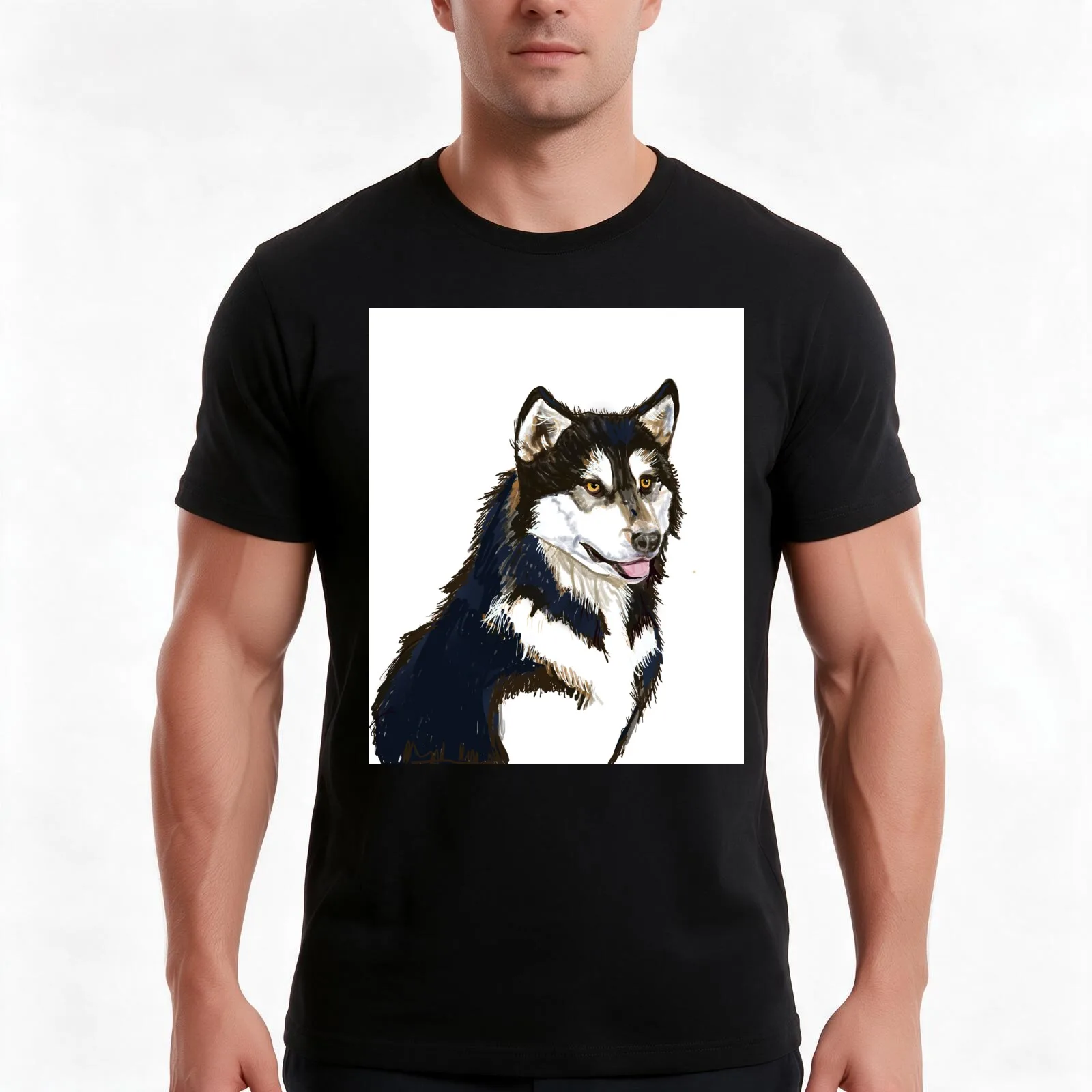 Dreamy Malamute T-Shirt, Summer Casual Cotton Tee, Oversized Streetwear Tops, Vintage Graphic Print, Loose Fit Short Sleeve