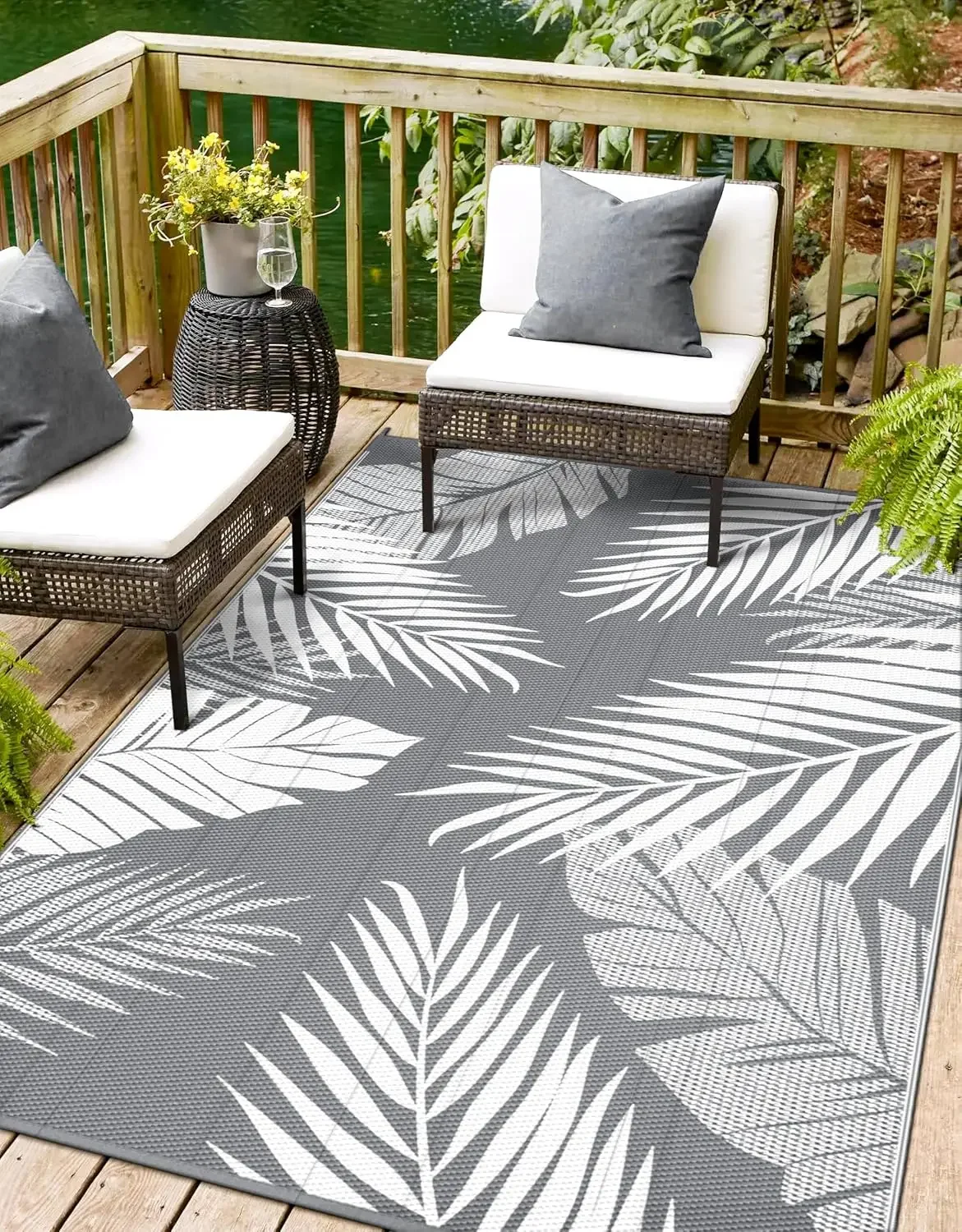 Moderne graue Palmblatt Outdoor Teppich Matte Hof Teppich Boden Dekoration Garten Balkon Home Wohnzimmer Dekoration