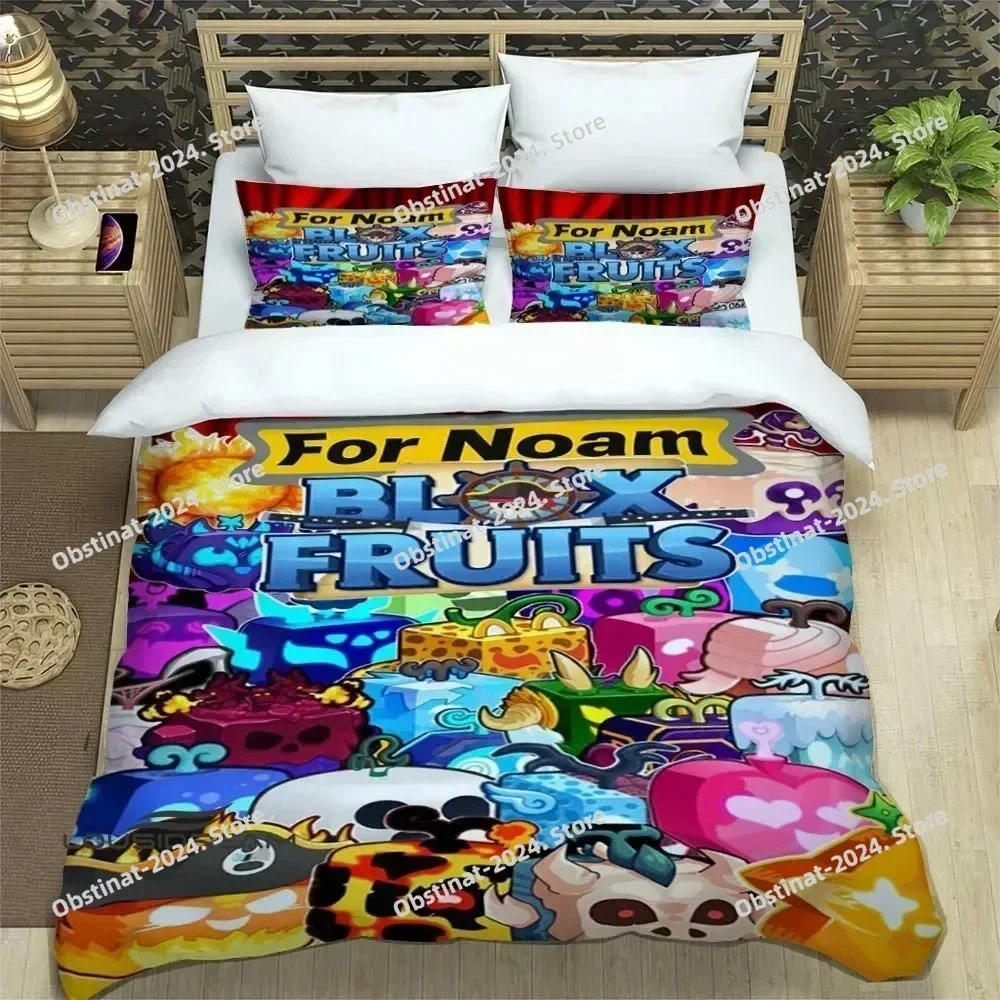 3D Game b-blox fruits Bedding Set Printed single Comforter Quilt Bed Cover Duvet Cover Pillow Case 3 Pieces Sets Kids Adult Size
