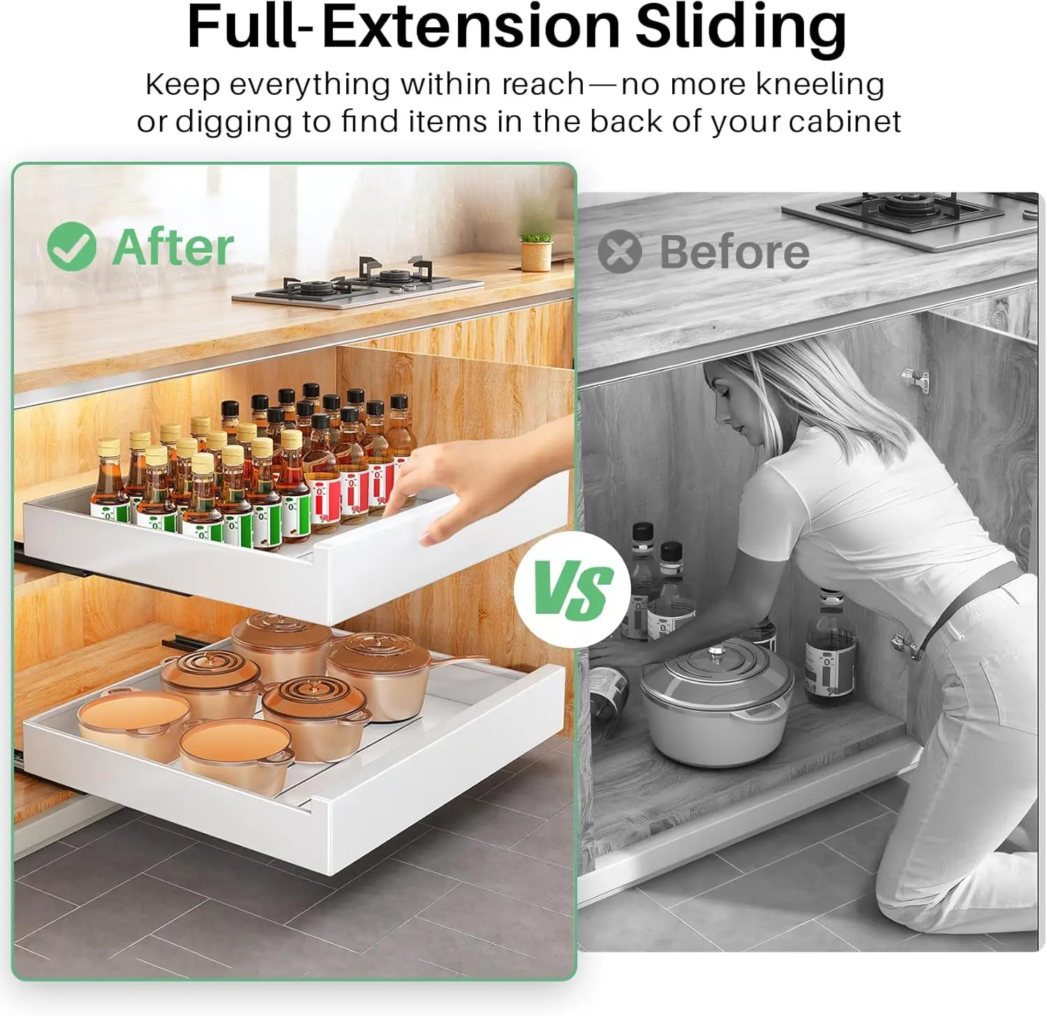 

Pull Out Cabinet Organizer,21""Deep, 20""Wide Large Heavy Duty Slide Out Drawers Fixed With Adhesive Nano Film,Roll Out Shelves