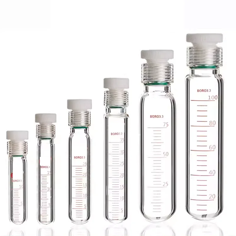 Thick-walled PTFE stopper pressure-resistant tube glass pressure-resistant bottle screw-top colorimetric tube scale reaction tub