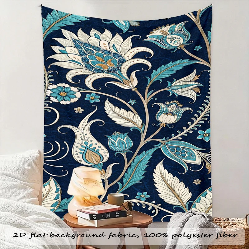 1PC Paisley Blue White Art Print Backdrop Banner, Bedroom Living Room Photo Background, Polyester, Home Decor, Wall Art