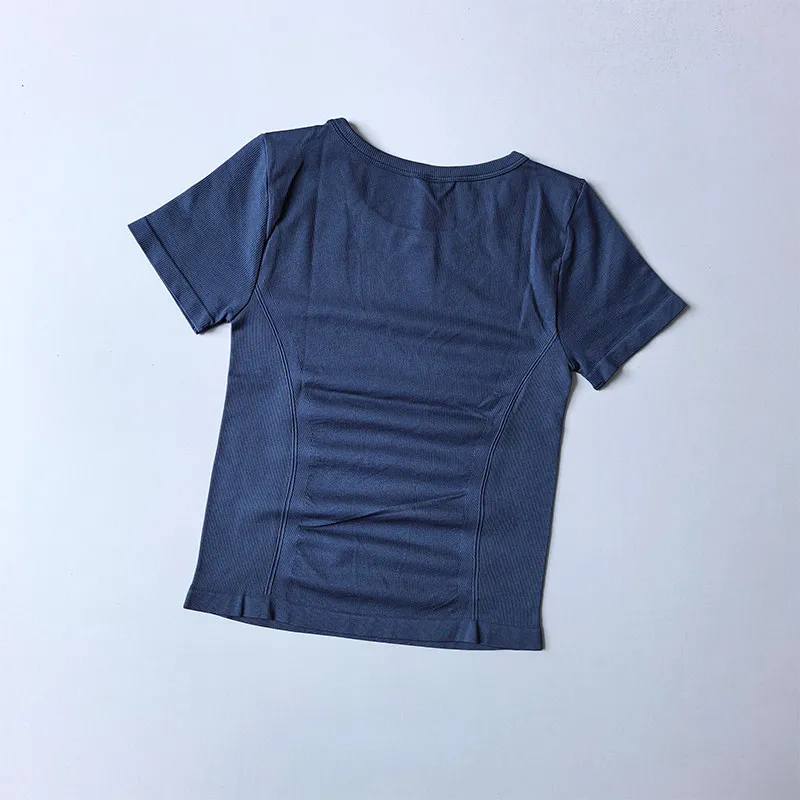 Sportliches Schnelltrocknendes Oberteil für Damen, Kurzarm, Figurbetont, Rundhals, Oberbekleidung, Pilates-Training, Schlankmachendes Fitness-Yoga-T-Shirt – Detail 6