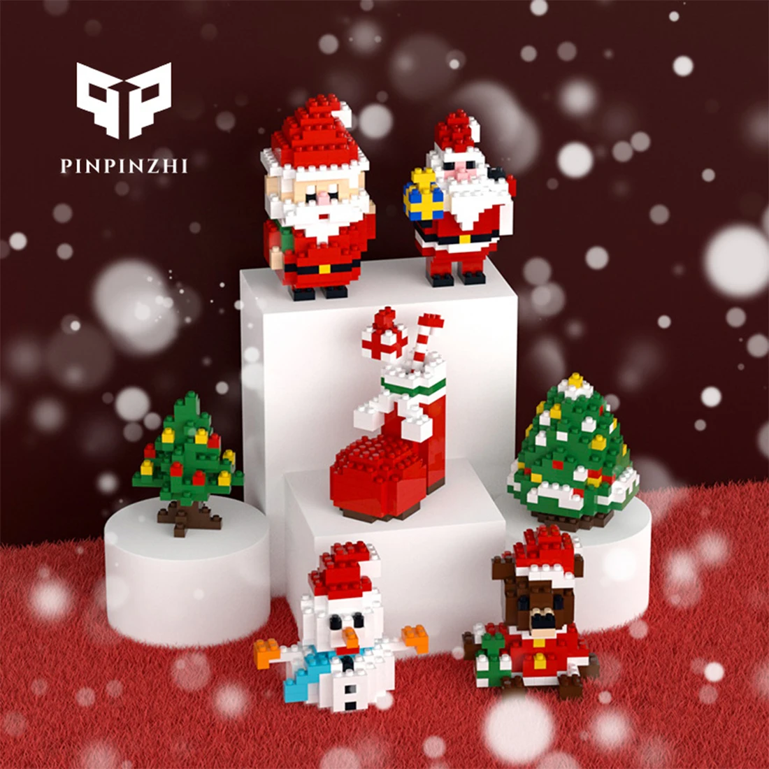 

Christmas Series Decorations Santa Claus Tree Snowman Mini Building Blocks Deer Bear Model Figure Micro Brick Toys For Kids Gift