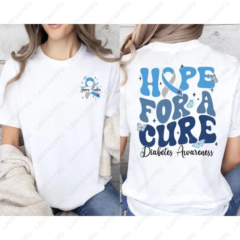 Diabetes Awareness Hope for A Cure Tshirt I Wear Blue Type 1 Gift for Diabetic Tops Men Women Cotton Creative Cool Leisure Tees