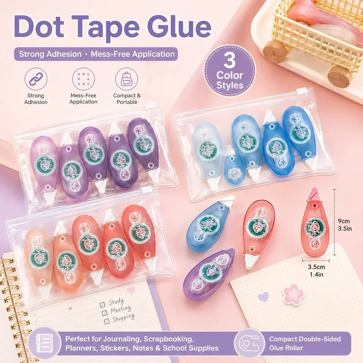 High Beauty Dot Glue Tape, High Viscosity Correction Tape for Students, Dot-Type Double-Sided Adhesive for Crafting