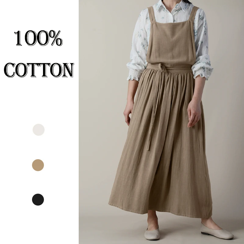 Japanese Korea Literary High Waist Extended Apron Gardening Florist Baking Coffee Shop Restaurant Kitchen Chef Pinafore