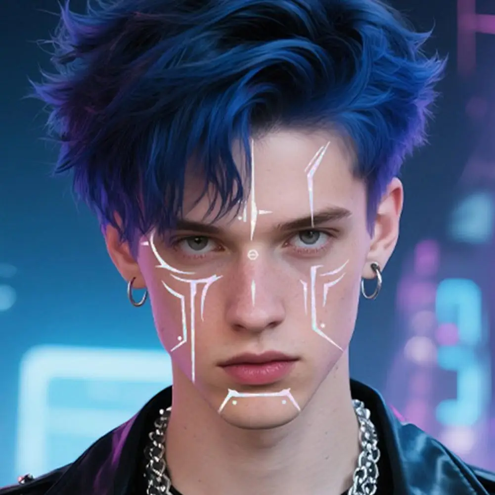 K-Pop Demon Hunters الوشم المؤقت الأرجواني البرق ماكياج جريئة للعب الأدوار تأثيري ملصقات فنية للوجه مقاومة للماء