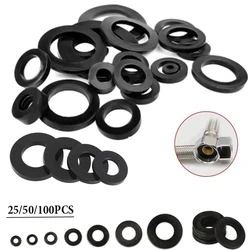 25/50/100pcs M3 M4 M5 M6 M8 M10 M12 Black Plastic Rubber Flat Washer Plane Spacer Insulation Gasket Ring For Screw Bolt