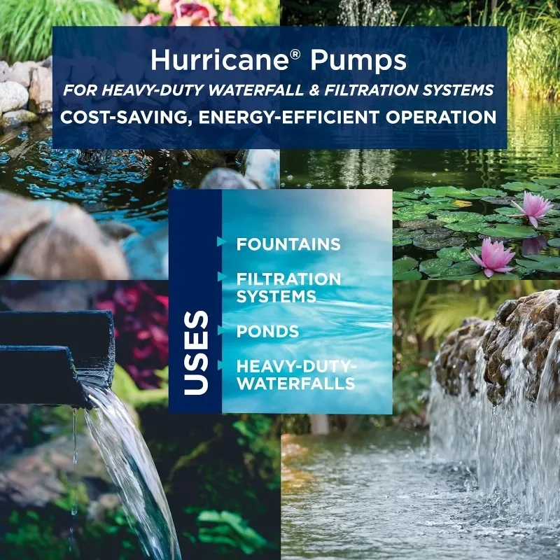 1500 GPH Hurricane Pump with 33 Ft. Cord for Ponds, Fountains, and Waterfalls, 8