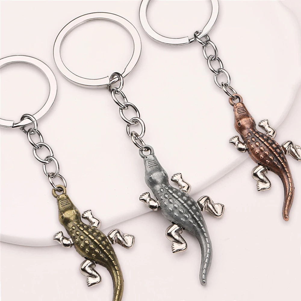 Vintage Crocodile Keychain Copper Animal Alligator Pendants For Men Bag Charms Car Key Holder Accessories DIY Toy Souvenir Gift