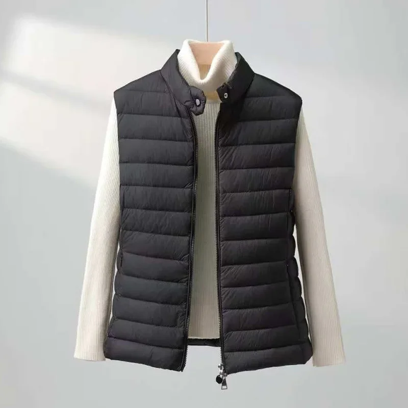 

Женский пуховый жилет на осень и зиму 2025 года, ветрозащитный облегающий жилет на белом утином пуху, топ