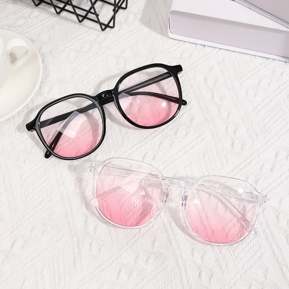 2024 New Fashion Round Frame Comes With Blush Glasses Women's Anti-Blue Light Sensitive Gradient Goggles Blue Light Glasses