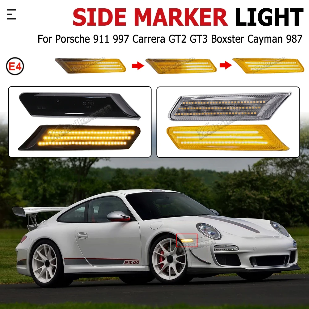 2x LED Dynamic Front Bumper Reflector Side Marker Light Turn Signal Lamps For Porsche 911 997 Carrera GT2 GT3 Boxster Cayman 987