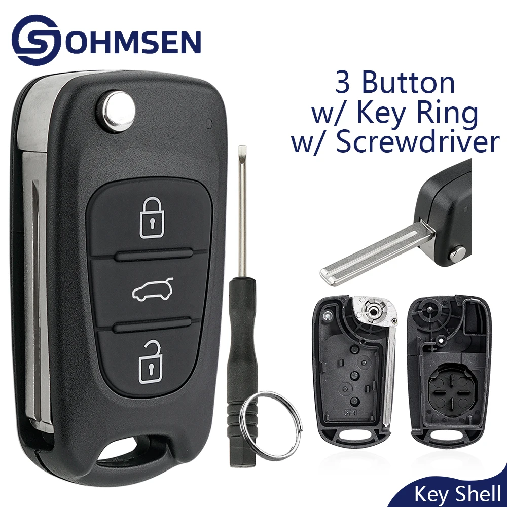 

OHMSEN 3-кнопочный откидной чехол для дистанционного брелока для Hyundai I20 I30 IX35 Veloster Kia Sportage Sorento Ceed Pro Rio Soul Venga