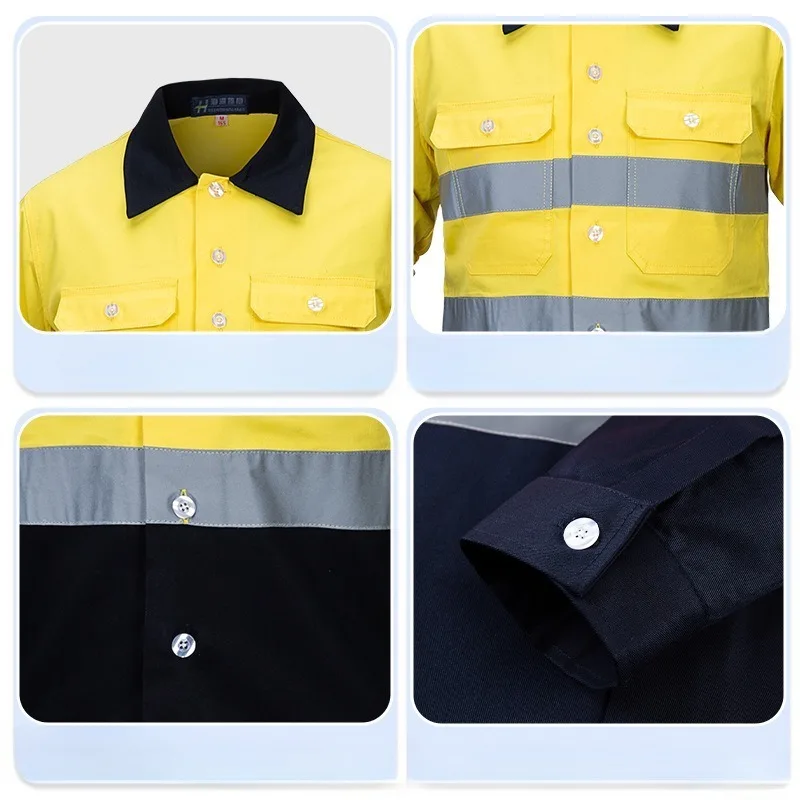 Pure Cotton Long Sleeve Reflective Stripe Work Shirt Construction Site Workshop Engineering Uniform Top