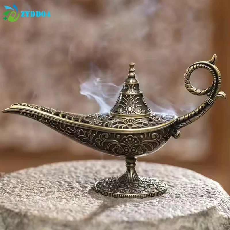 ●1pce Antique Style Incense Burner Air Purification Metal Aroma Furnace Gifts Wishing Aladdin Lamp Exquisite Home Decoration