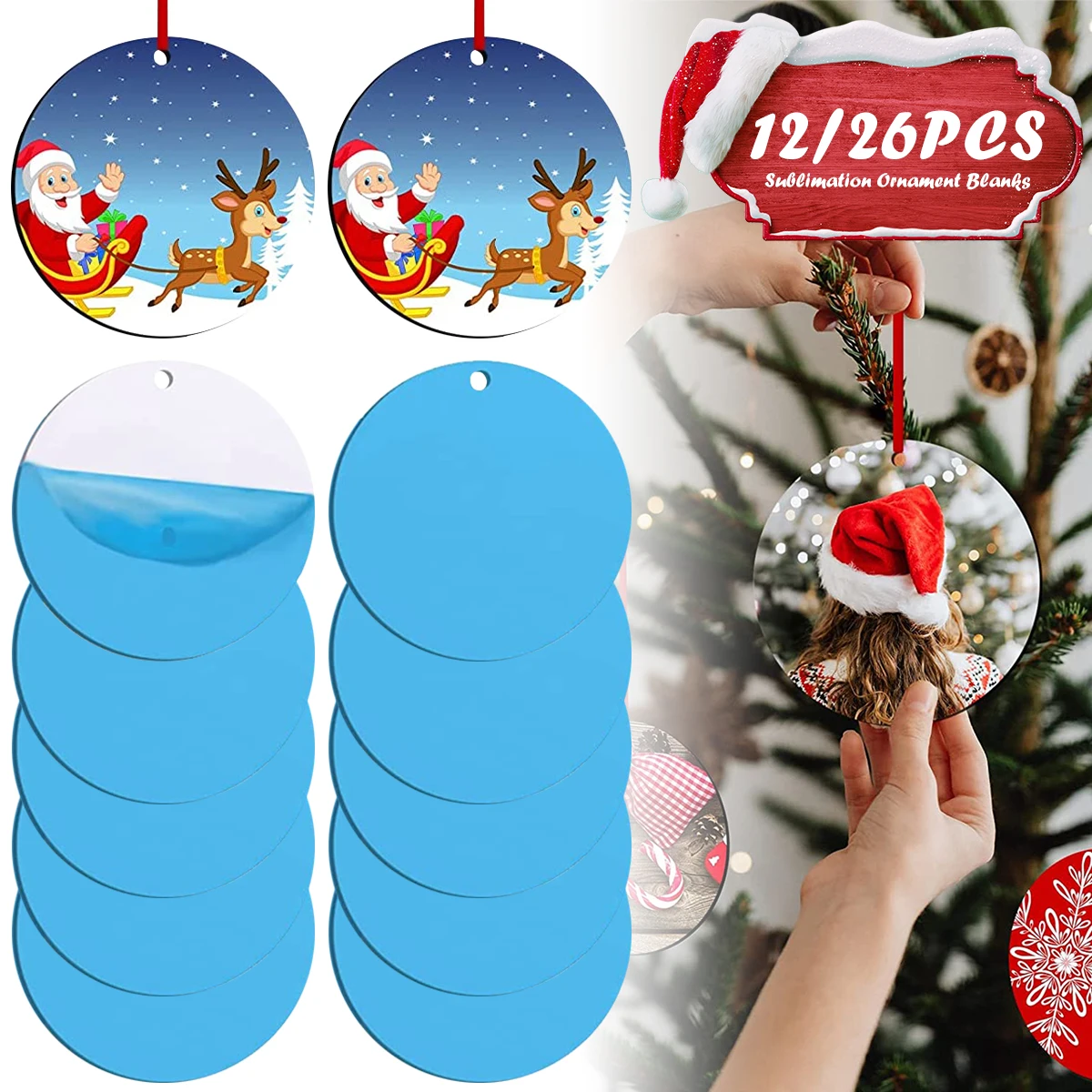 Christmas Sublimation Ornament Double Sides Sublimation Ornament Blanks Round Blanks for Decor Christmas Xmas Tree Halloween