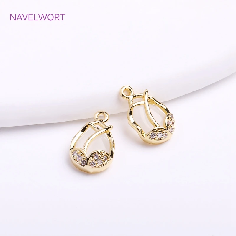 Trendy 14K Gold Plated Droplet Pendants Brass Metal Inlaid Zircon Oval Earring Charms DIY Jewelry Making Accessories