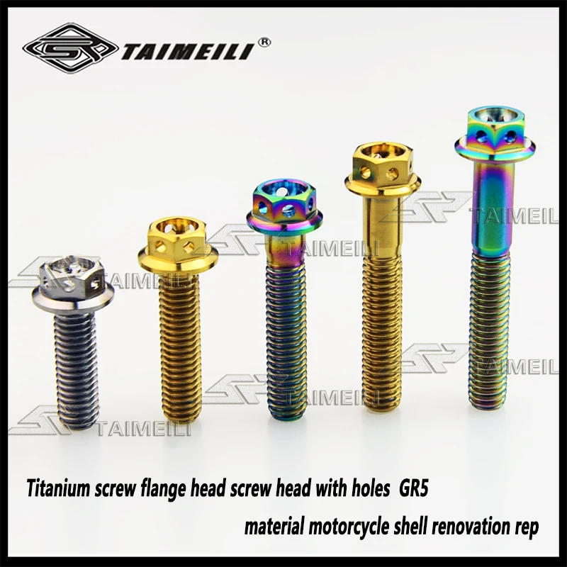 2pcsTitanium screw GR5 flange head screw head with holes M6x10--60mm GR5 material motorcycle shell renovation rep 2pcs