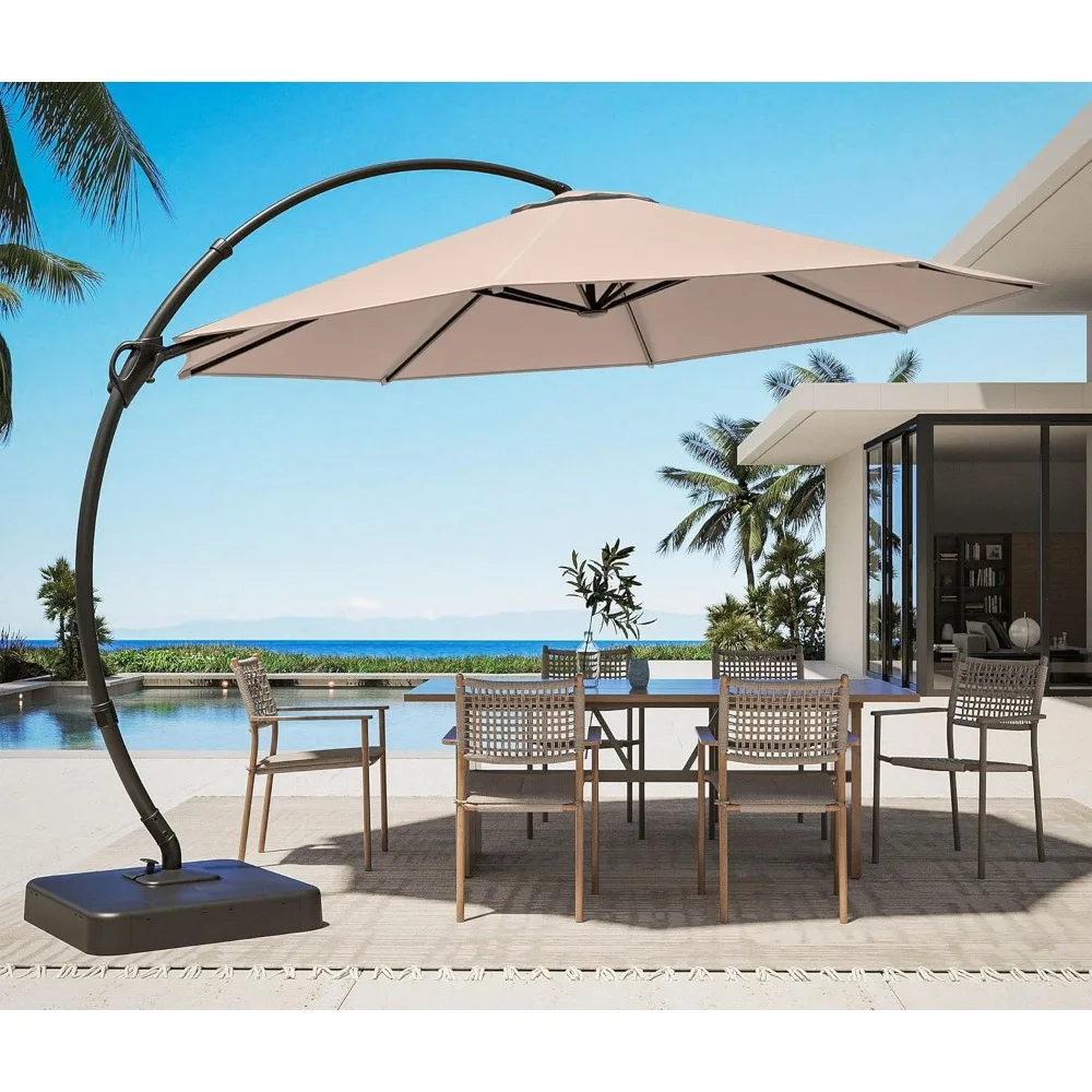 

Outdoor Patio Umbrella with Base Included, 11ft Large Sun Shade Cantilever Umbrella Deluxe Curvy Aluminum Offset Hanging Umbrel